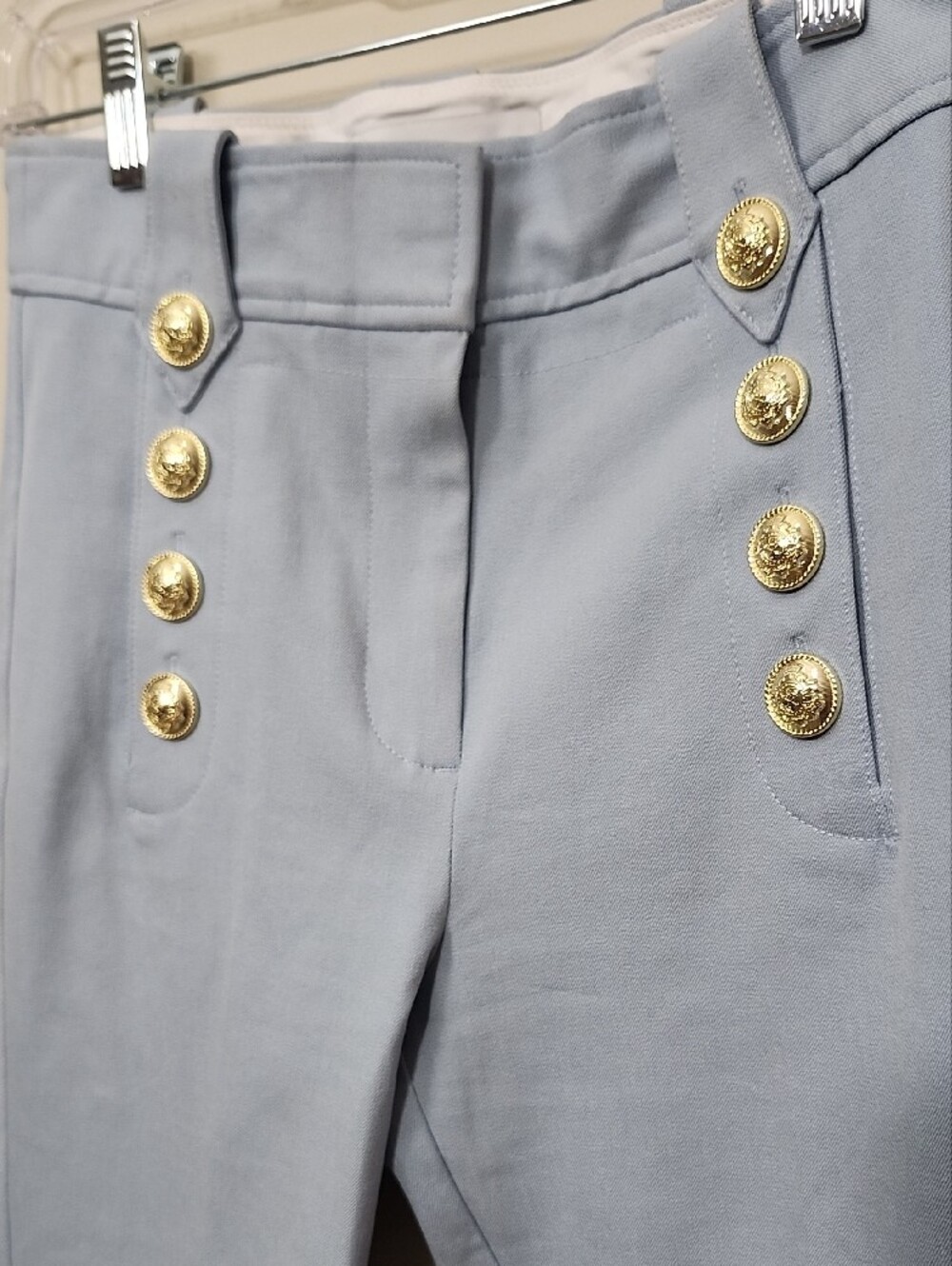 Derek Lam 10 Crosby Robertson Crop Flare Sailor Pants Powder Blue Gold Button 2 - Picture 3 of 13